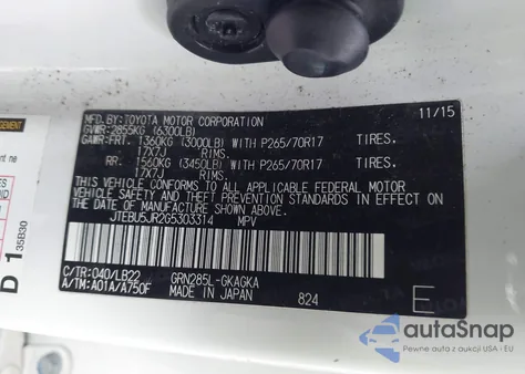 2016 Toyota 4Runner Sr5 Premium z USA, uszkodzony, nr VIN JTEBU5JR2G5303314